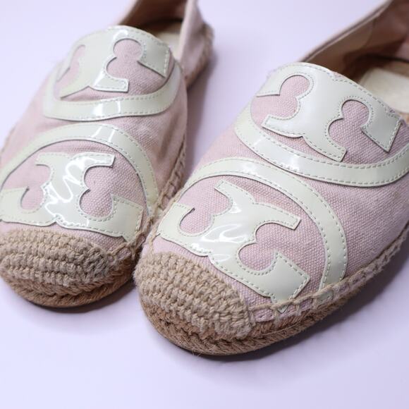 TORY BURCH Poppy Espadrilles Shell Pink Flat Canvas and Leather Women's 7.5M - Picture 3 of 8